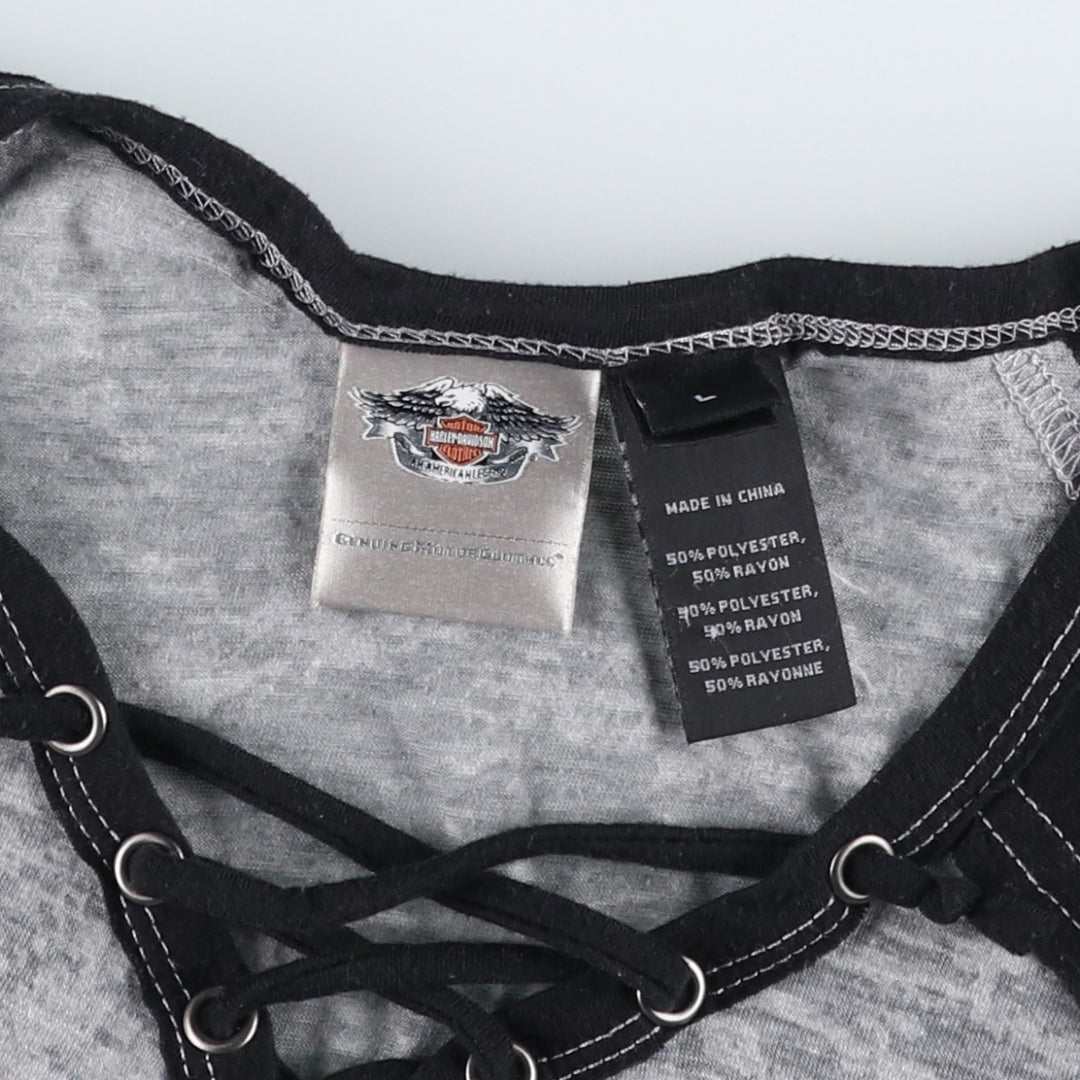 Harley-Davidson V-neck lace-up motorcycle bike t-shirt, women's size L (approx.) polyester black type Vintage Second Hand