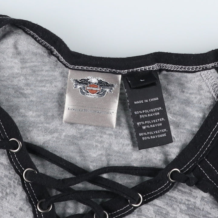 Harley-Davidson V-neck lace-up motorcycle bike t-shirt, women's size L (approx.) polyester black type Vintage Second Hand