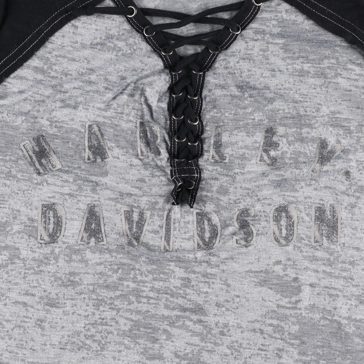 Harley-Davidson V-neck lace-up motorcycle bike t-shirt, women's size L (approx.) polyester black type Vintage Second Hand