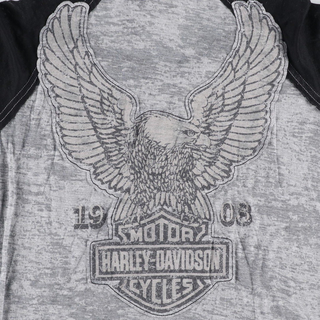 Harley-Davidson V-neck lace-up motorcycle bike t-shirt, women's size L (approx.) polyester black type Vintage Second Hand