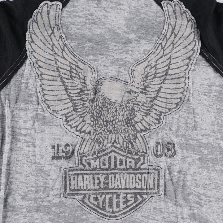Harley-Davidson V-neck lace-up motorcycle bike t-shirt, women's size L (approx.) polyester black type Vintage Second Hand