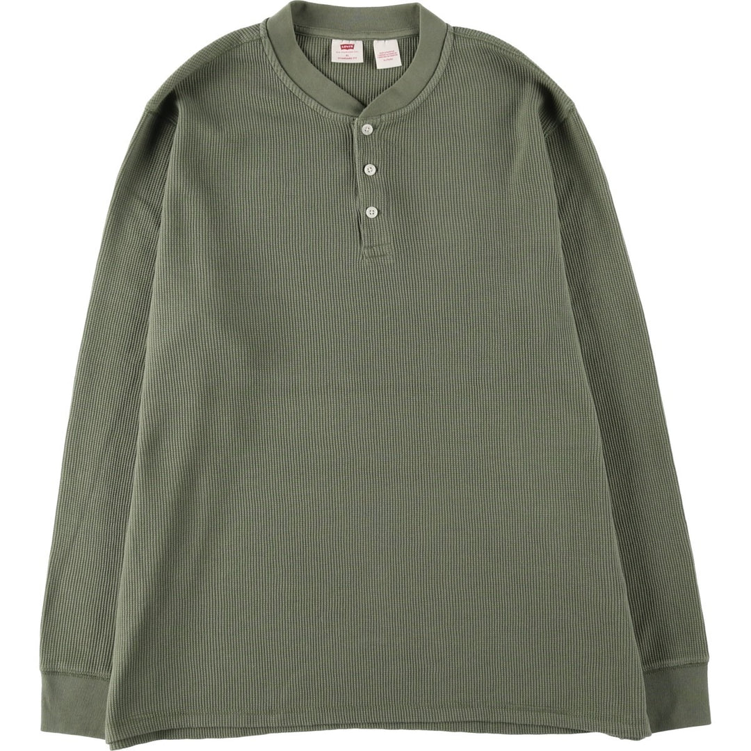 Levi's Standard Fit Henley Neck Thermal Long-Sleeve T-Shirt, Men's Size XL (approx.) cotton Khaki type Vintage Second Hand