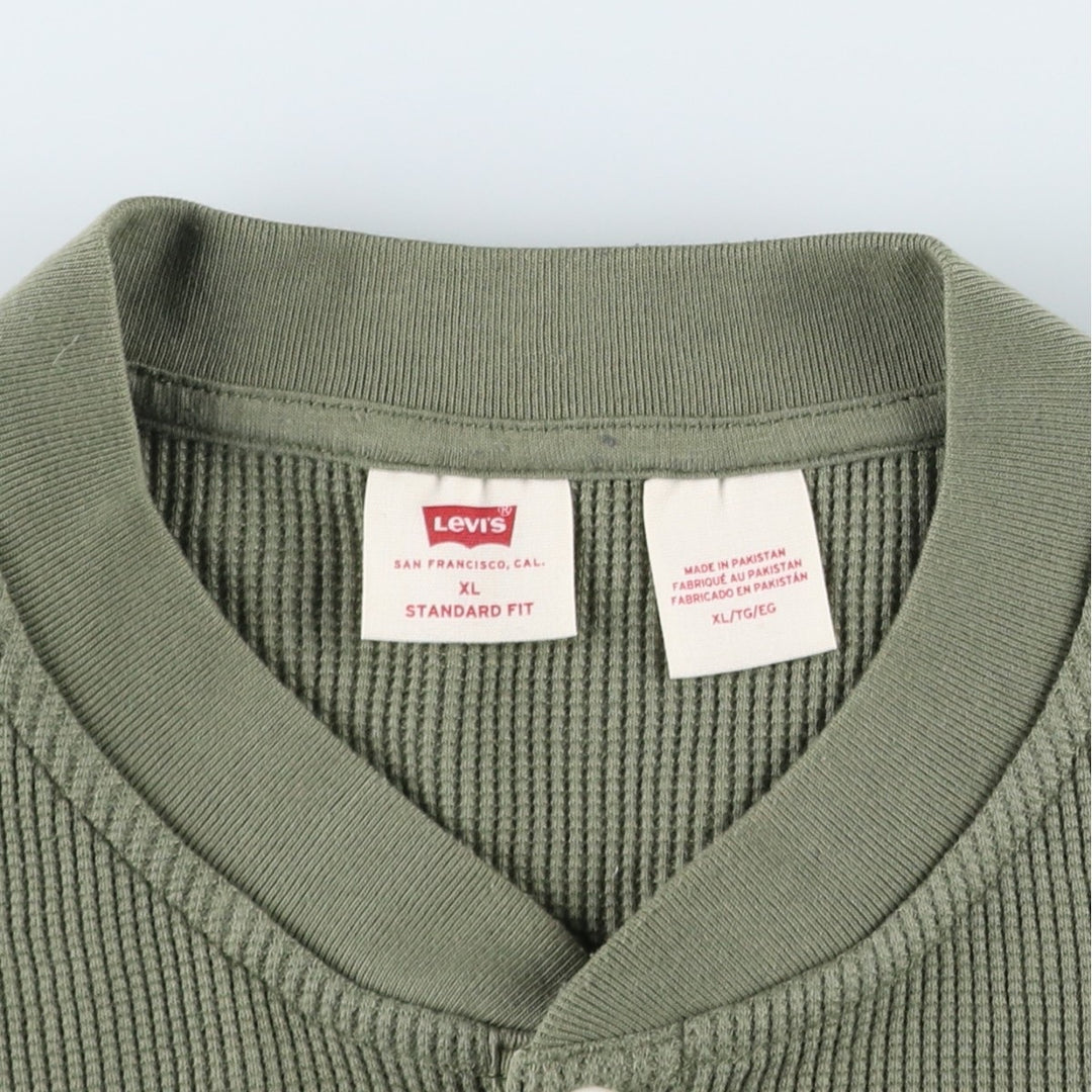 Levi's Standard Fit Henley Neck Thermal Long-Sleeve T-Shirt, Men's Size XL (approx.) cotton Khaki type Vintage Second Hand
