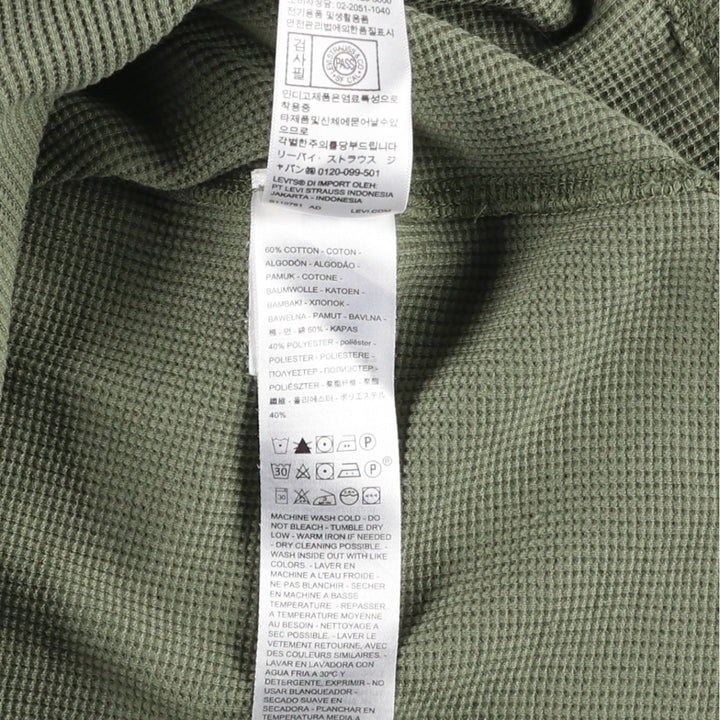 Levi's Standard Fit Henley Neck Thermal Long-Sleeve T-Shirt, Men's Size XL (approx.) cotton Khaki type Vintage Second Hand