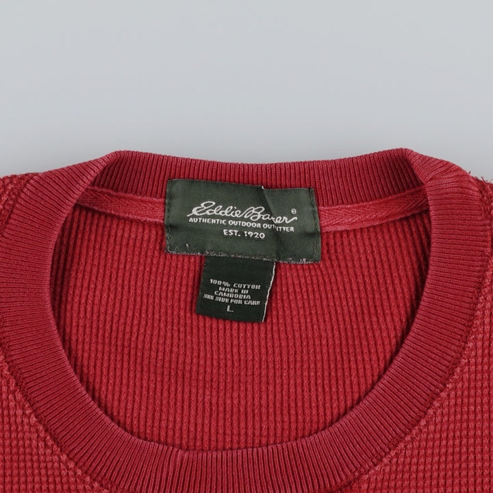 Eddie Bauer Thermal Ron T-shirt, Waffle, Men's L size cotton red type Vintage Second Hand