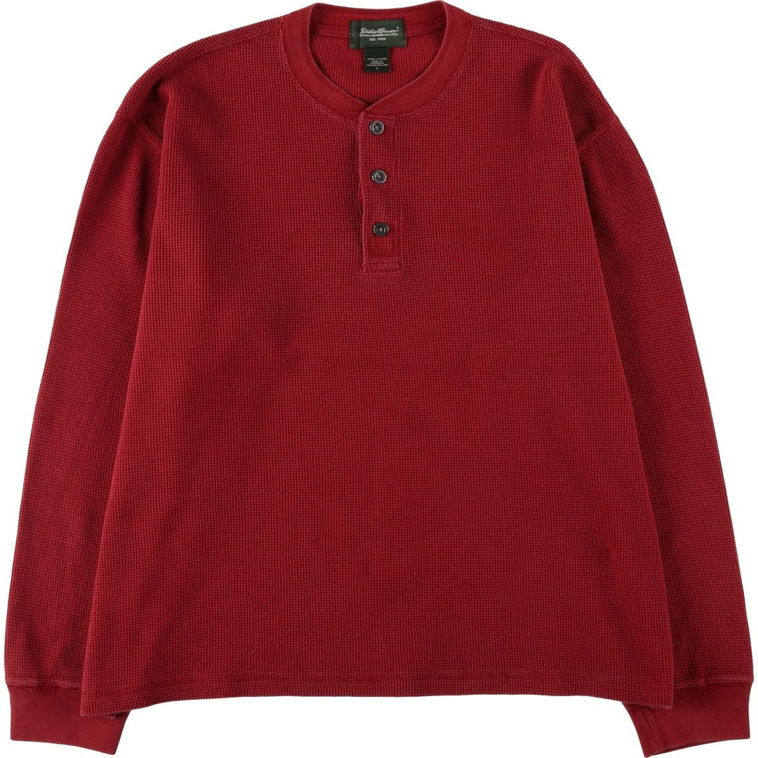 Eddie Bauer Men's Thermal Long Sleeve T-Shirt, Waffle Henley, Size L cotton red type Vintage Second Hand
