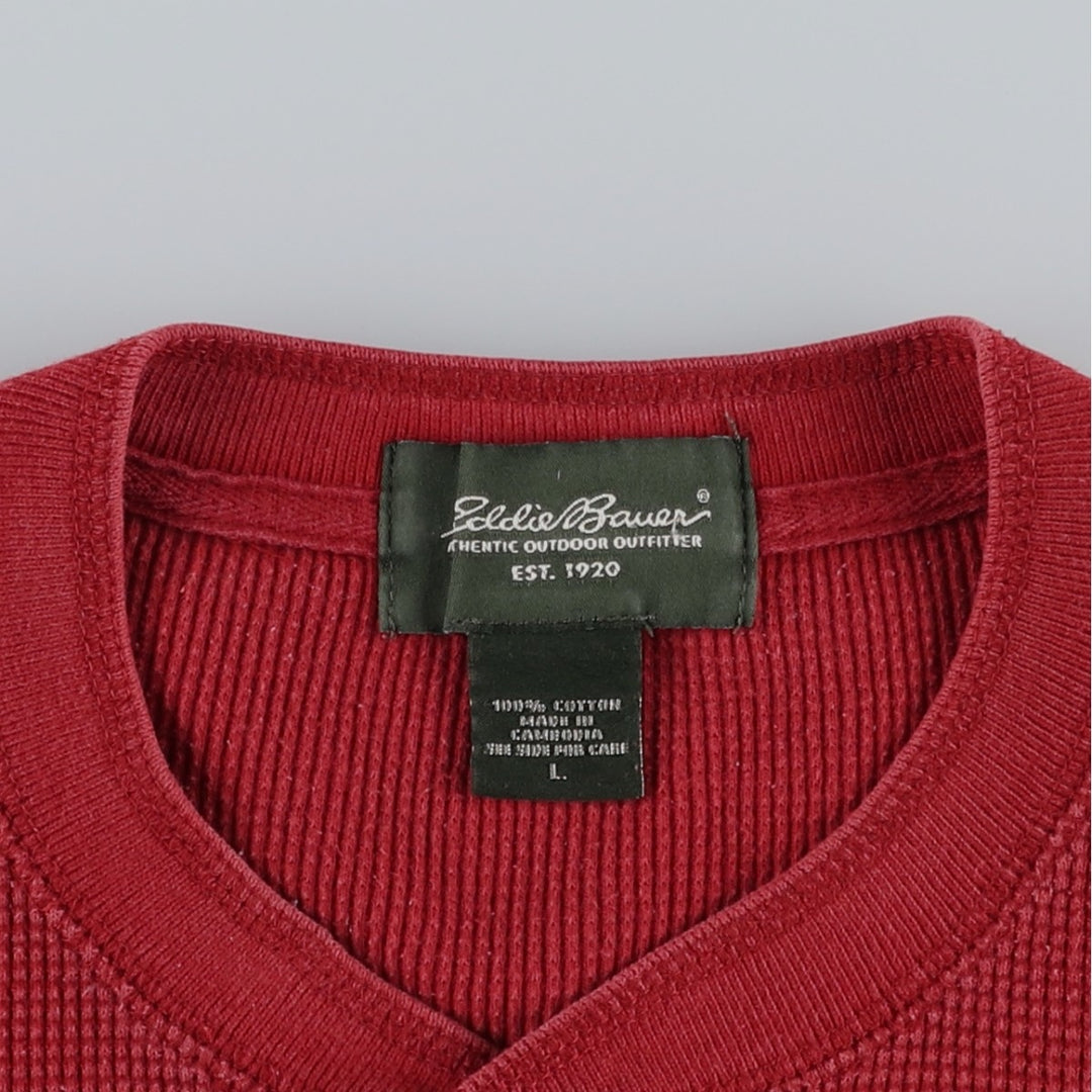Eddie Bauer Men's Thermal Long Sleeve T-Shirt, Waffle Henley, Size L cotton red type Vintage Second Hand