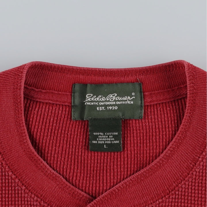 Eddie Bauer Men's Thermal Long Sleeve T-Shirt, Waffle Henley, Size L cotton red type Vintage Second Hand