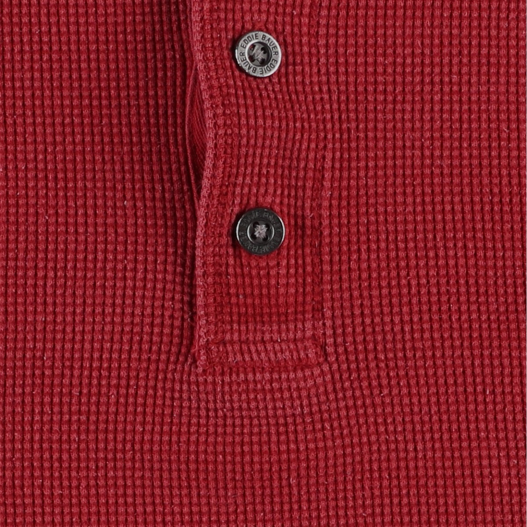 Eddie Bauer Men's Thermal Long Sleeve T-Shirt, Waffle Henley, Size L cotton red type Vintage Second Hand