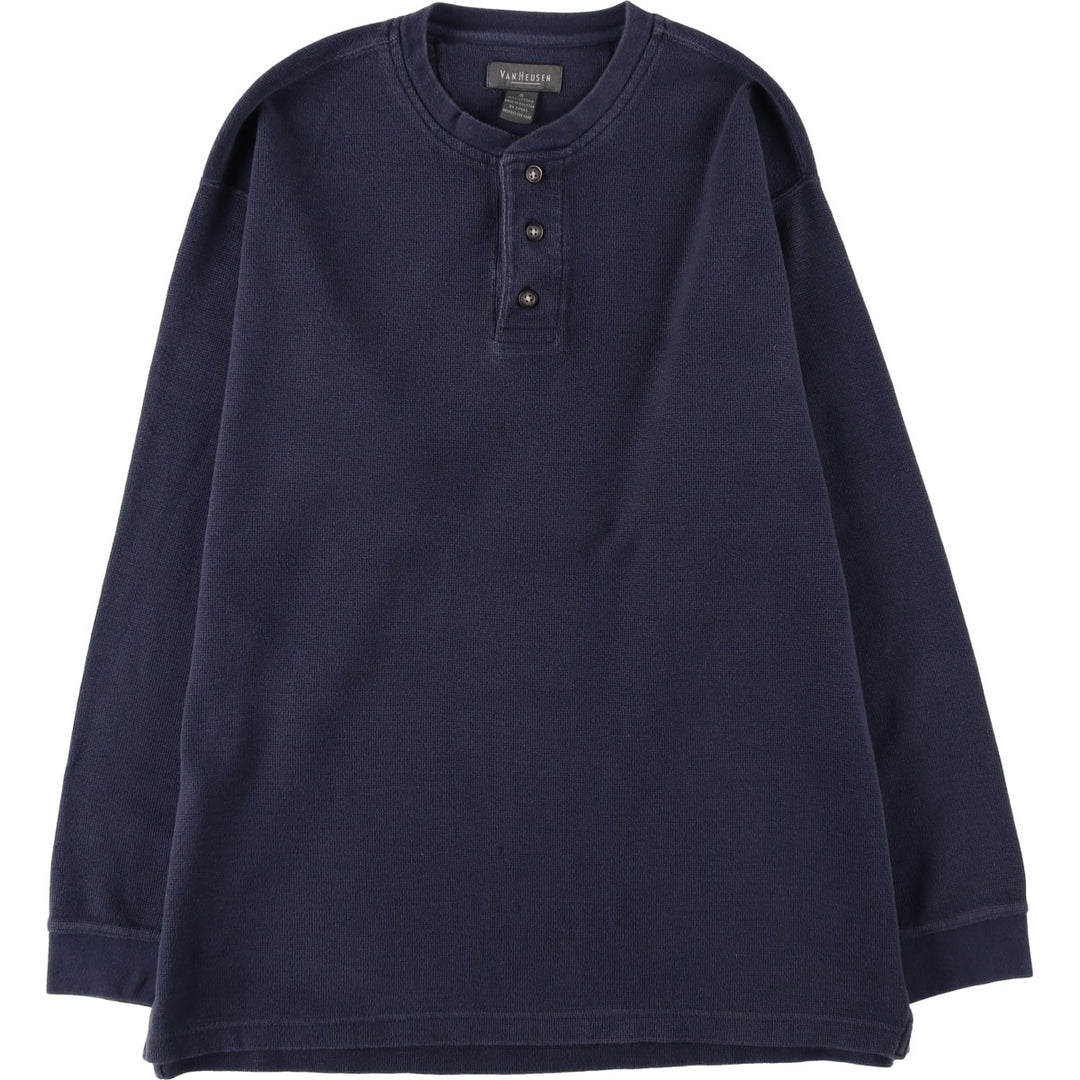 Van Heusen Henley Neck Thermal Long-Sleeve T-Shirt, Men's Size S (approx.) cotton navy blue type Vintage Second Hand