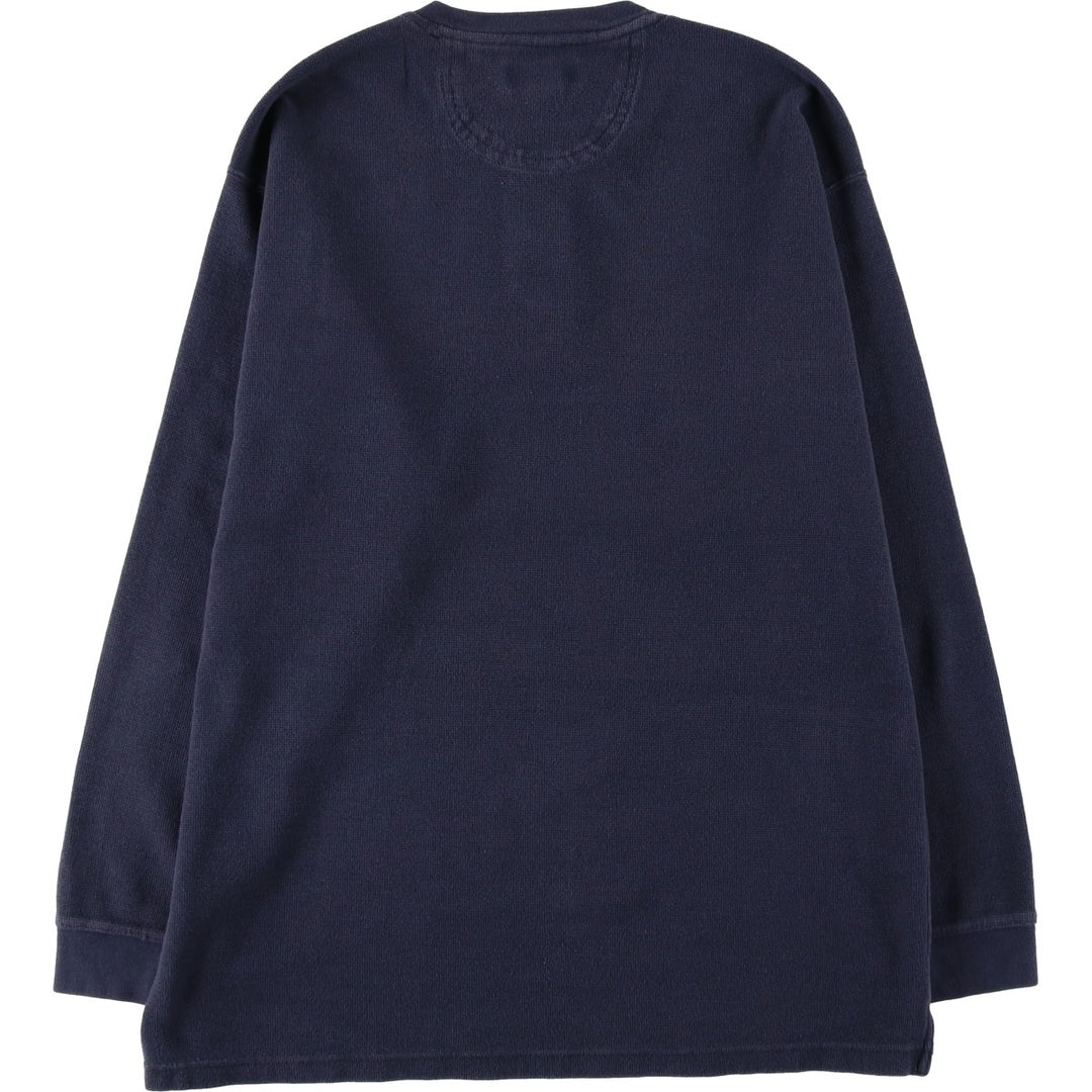 Van Heusen Henley Neck Thermal Long-Sleeve T-Shirt, Men's Size S (approx.) cotton navy blue type Vintage Second Hand