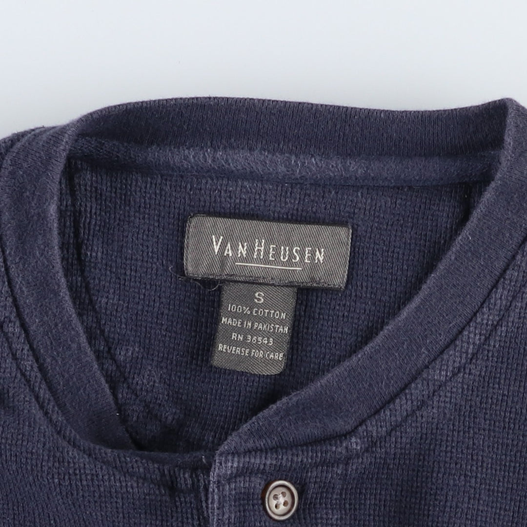 Van Heusen Henley Neck Thermal Long-Sleeve T-Shirt, Men's Size S (approx.) cotton navy blue type Vintage Second Hand