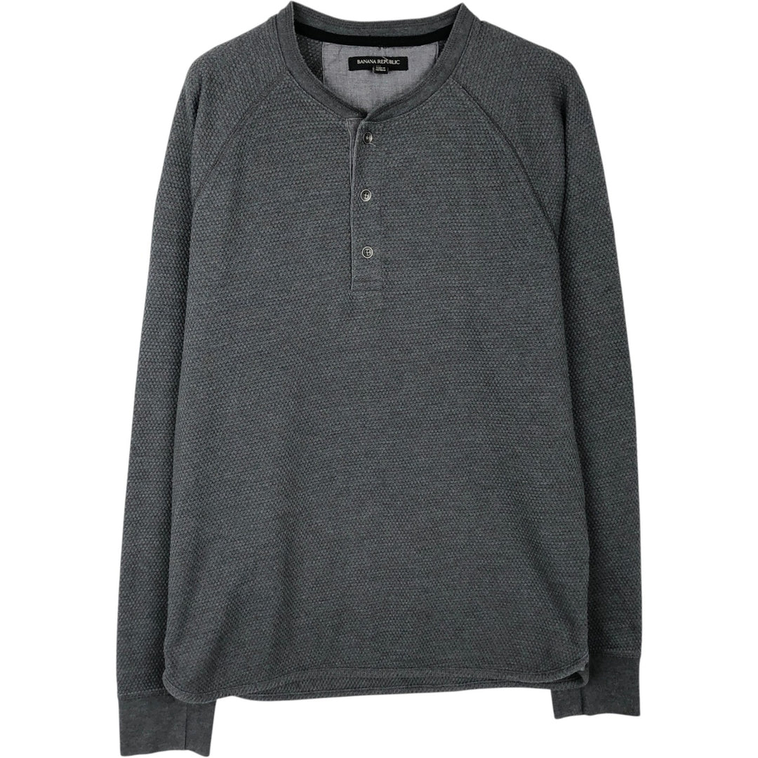 Banana Republic Henley Neck Thermal Long-Sleeve T-Shirt, Men's Size M (approx.) cotton Charcoal Vintage Second Hand
