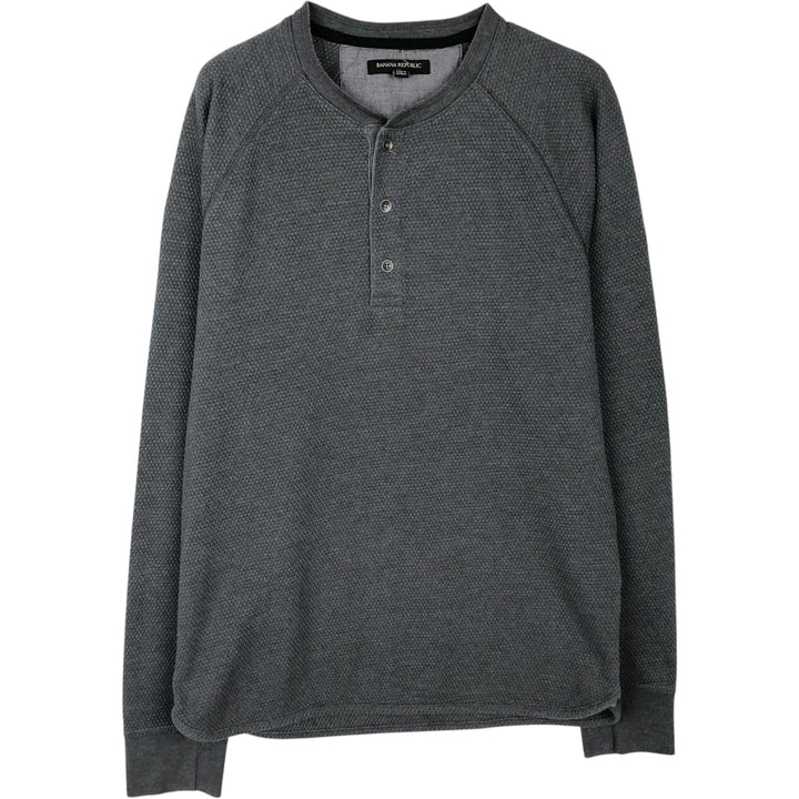 Banana Republic Henley Neck Thermal Long-Sleeve T-Shirt, Men's Size M (approx.) cotton Charcoal Vintage Second Hand