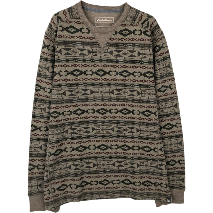 Eddie Bauer Native Pattern Thermal Long-Sleeve T-Shirt, Men's Size M cotton Beige type Vintage Second Hand