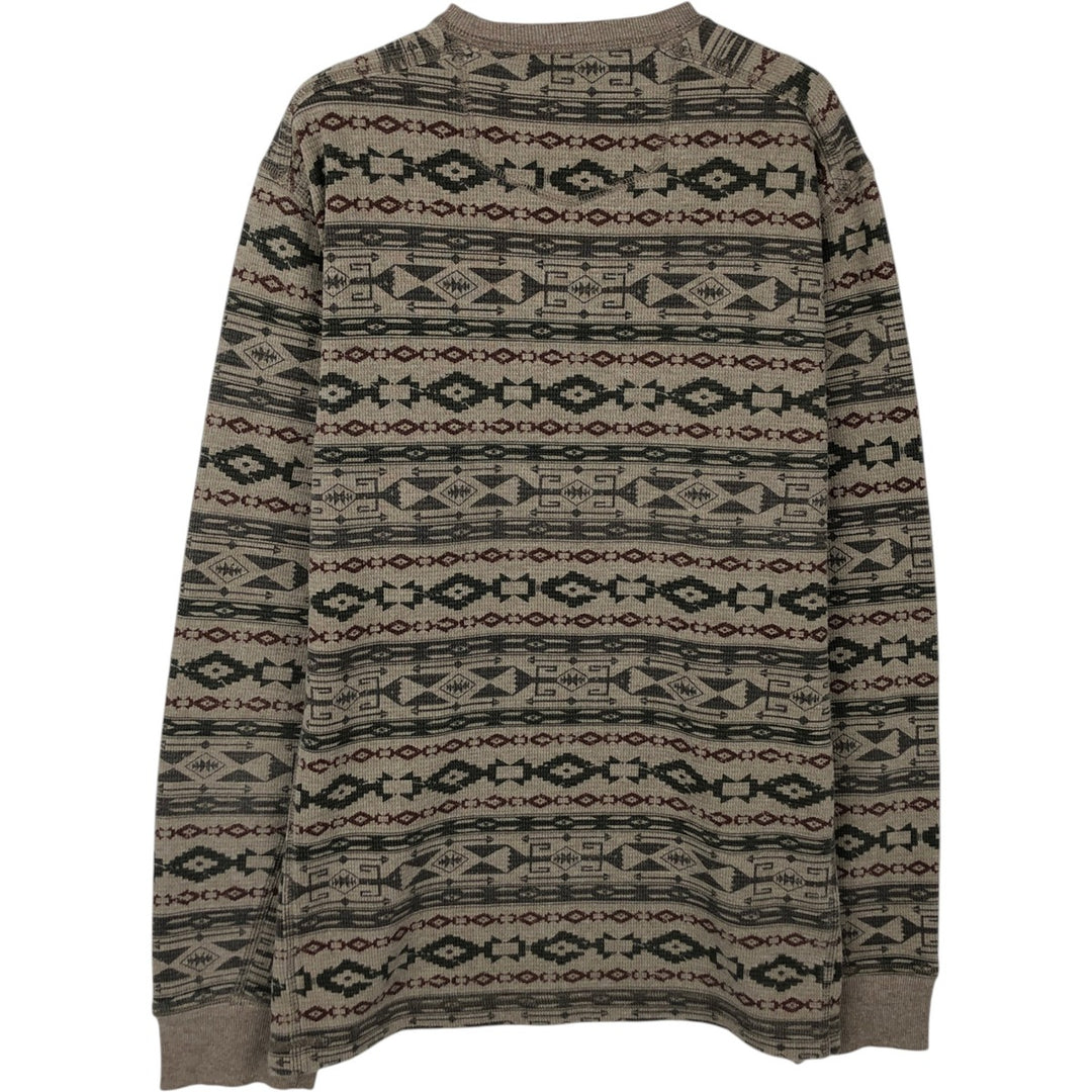 Eddie Bauer Native Pattern Thermal Long-Sleeve T-Shirt, Men's Size M cotton Beige type Vintage Second Hand