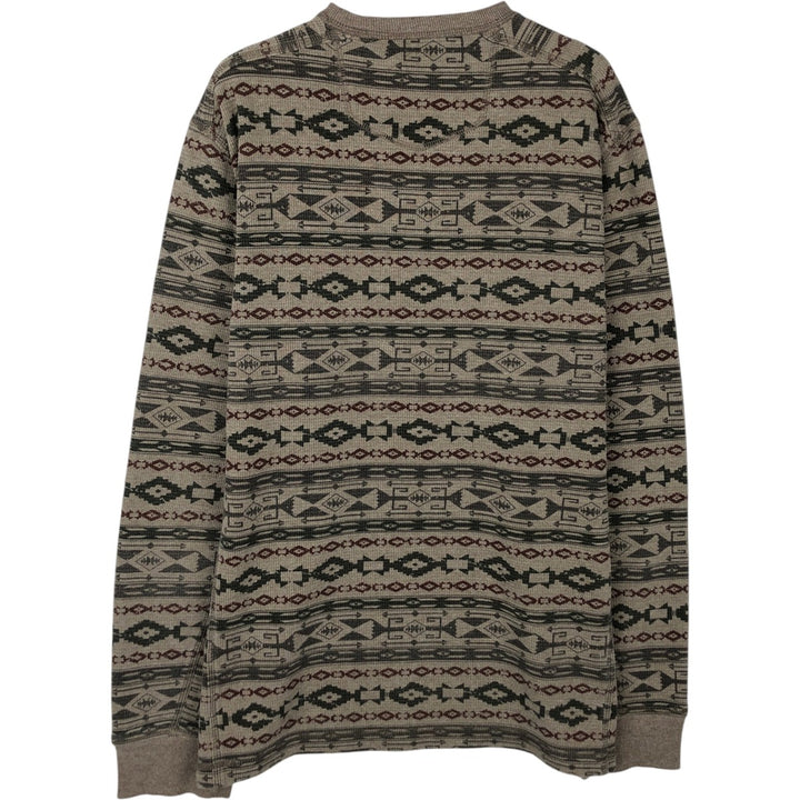 Eddie Bauer Native Pattern Thermal Long-Sleeve T-Shirt, Men's Size M cotton Beige type Vintage Second Hand