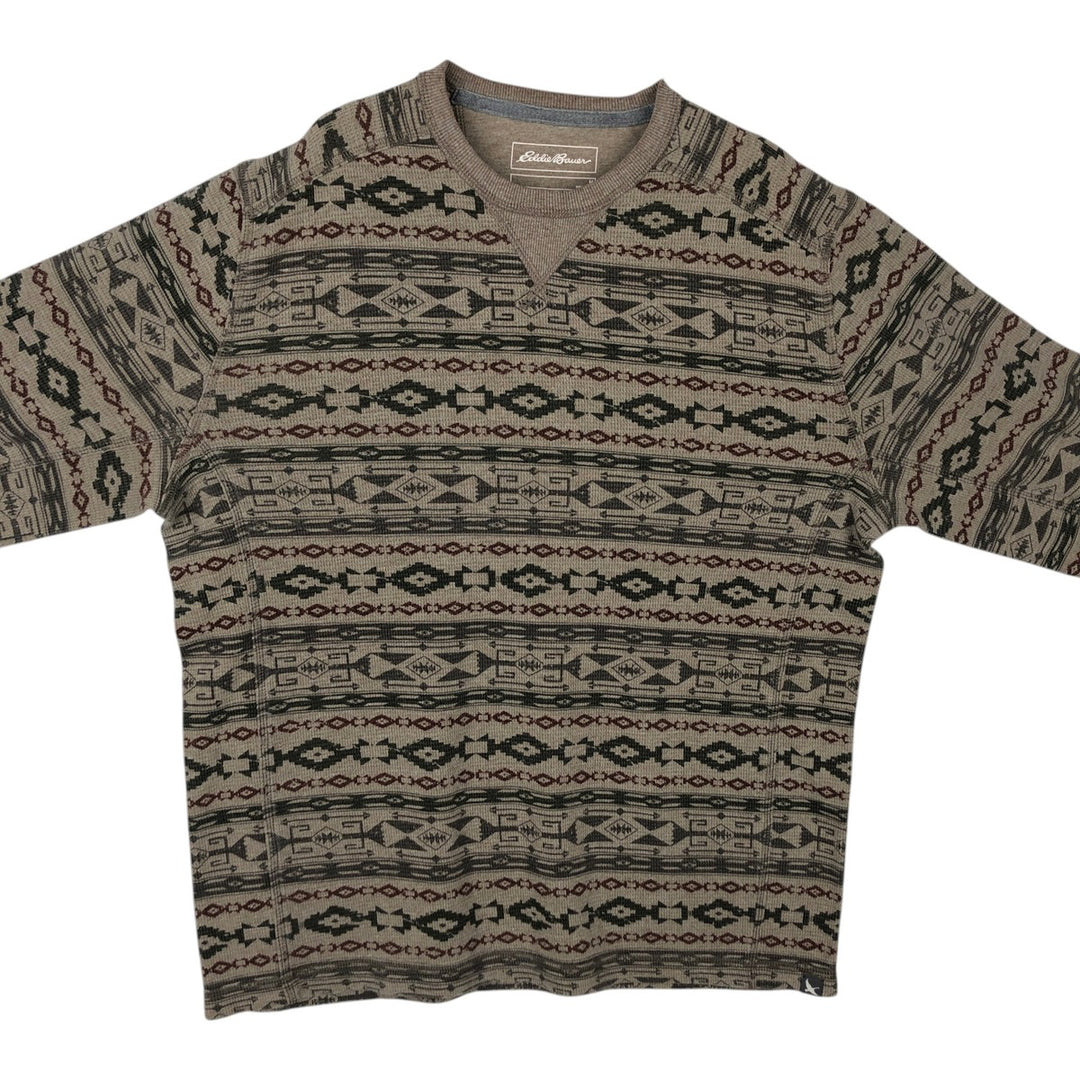 Eddie Bauer Native Pattern Thermal Long-Sleeve T-Shirt, Men's Size M cotton Beige type Vintage Second Hand