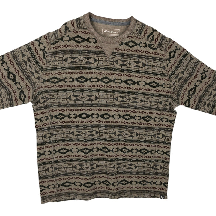 Eddie Bauer Native Pattern Thermal Long-Sleeve T-Shirt, Men's Size M cotton Beige type Vintage Second Hand