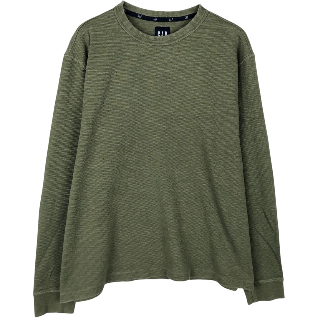 90'S GAP Old Gap Thermal Long-Sleeve T-Shirt Honeycomb Pattern Men's Size L (Equivalent) Vintage cotton Khaki type Vintage Second Hand