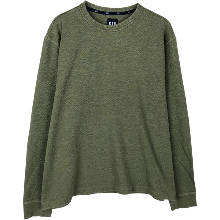 90'S GAP Old Gap Thermal Long-Sleeve T-Shirt Honeycomb Pattern Men's Size L (Equivalent) Vintage cotton Khaki type Vintage Second Hand