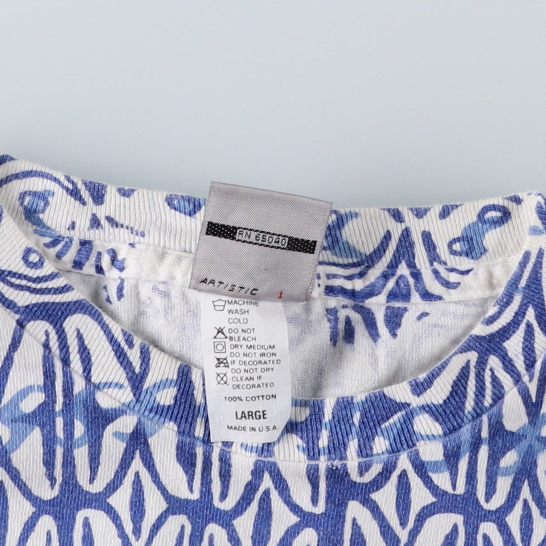 90'S Ocean Pacific Silver Tag All-Over Print Surf Skate T-Shirt, Made in USA, Women's Size L (approx.) cotton white type Vintage Second Hand