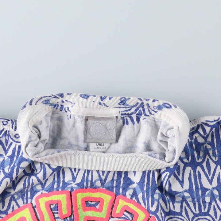 90'S Ocean Pacific Silver Tag All-Over Print Surf Skate T-Shirt, Made in USA, Women's Size L (approx.) cotton white type Vintage Second Hand
