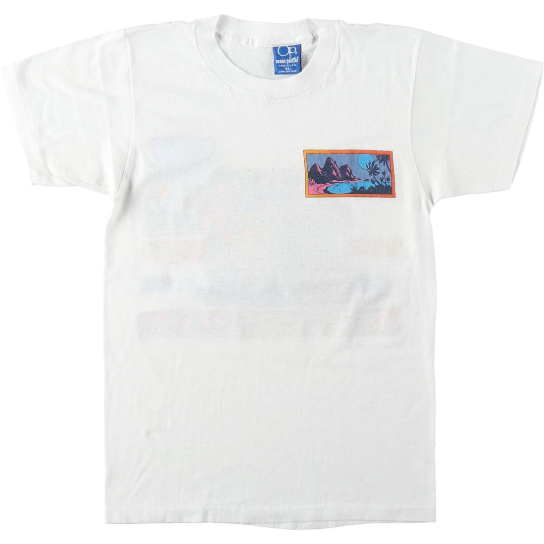 80'S Ocean Pacific Blue Tag Surf Skate T-Shirt, Made in USA, Women's XL Equivalent, Vintage cotton white type Vintage Second Hand
