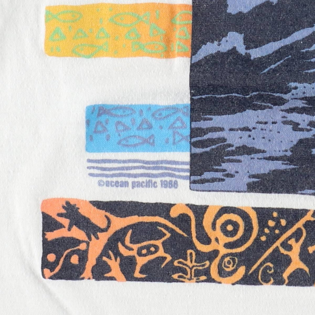 80'S Ocean Pacific Blue Tag Surf Skate T-Shirt, Made in USA, Women's XL Equivalent, Vintage cotton white type Vintage Second Hand