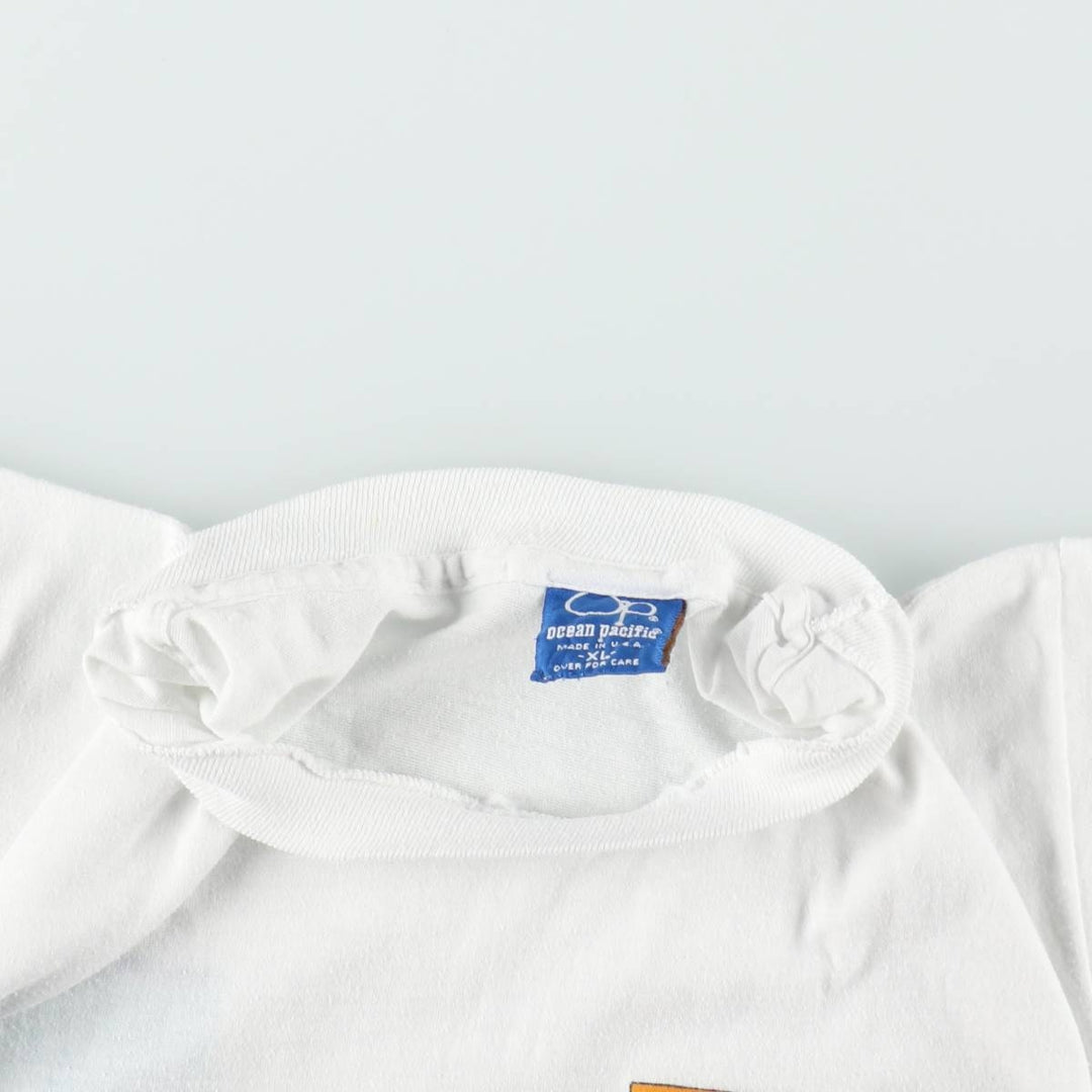80'S Ocean Pacific Blue Tag Surf Skate T-Shirt, Made in USA, Women's XL Equivalent, Vintage cotton white type Vintage Second Hand