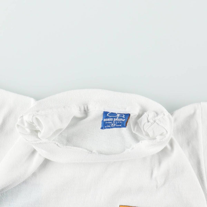 80'S Ocean Pacific Blue Tag Surf Skate T-Shirt, Made in USA, Women's XL Equivalent, Vintage cotton white type Vintage Second Hand