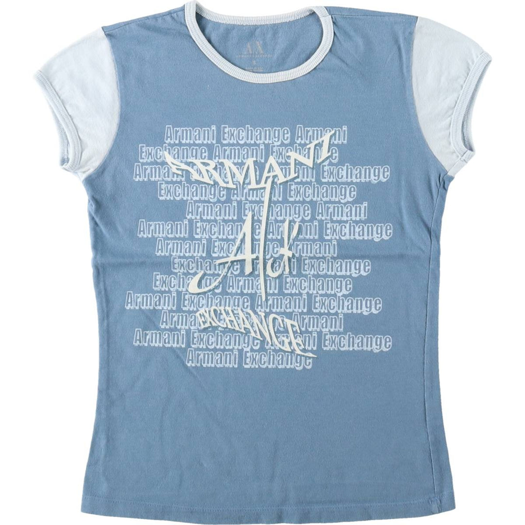 Giorgio Armani ARMANI EXCHANGE Short-Sleeve Logo T-Shirt, Made in USA, Women's Size S (approx.) cotton Blue type light blue Vintage Second Hand