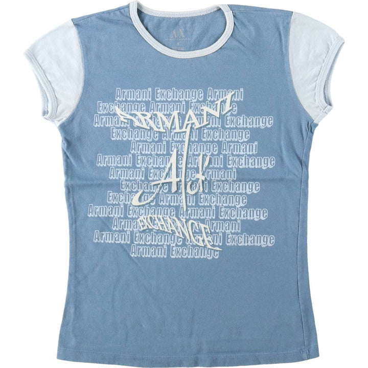 Giorgio Armani ARMANI EXCHANGE Short-Sleeve Logo T-Shirt, Made in USA, Women's Size S (approx.) cotton Blue type light blue Vintage Second Hand