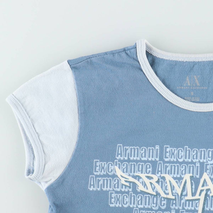 Giorgio Armani ARMANI EXCHANGE Short-Sleeve Logo T-Shirt, Made in USA, Women's Size S (approx.) cotton Blue type light blue Vintage Second Hand