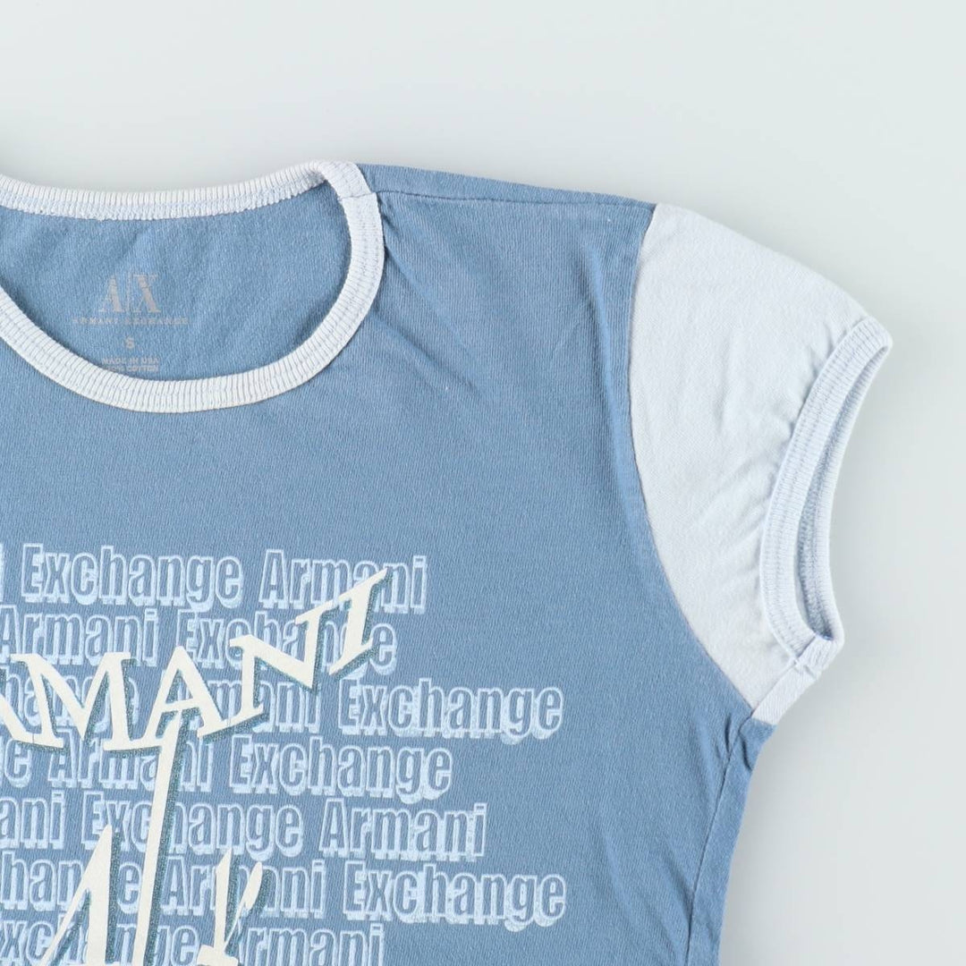 Giorgio Armani ARMANI EXCHANGE Short-Sleeve Logo T-Shirt, Made in USA, Women's Size S (approx.) cotton Blue type light blue Vintage Second Hand