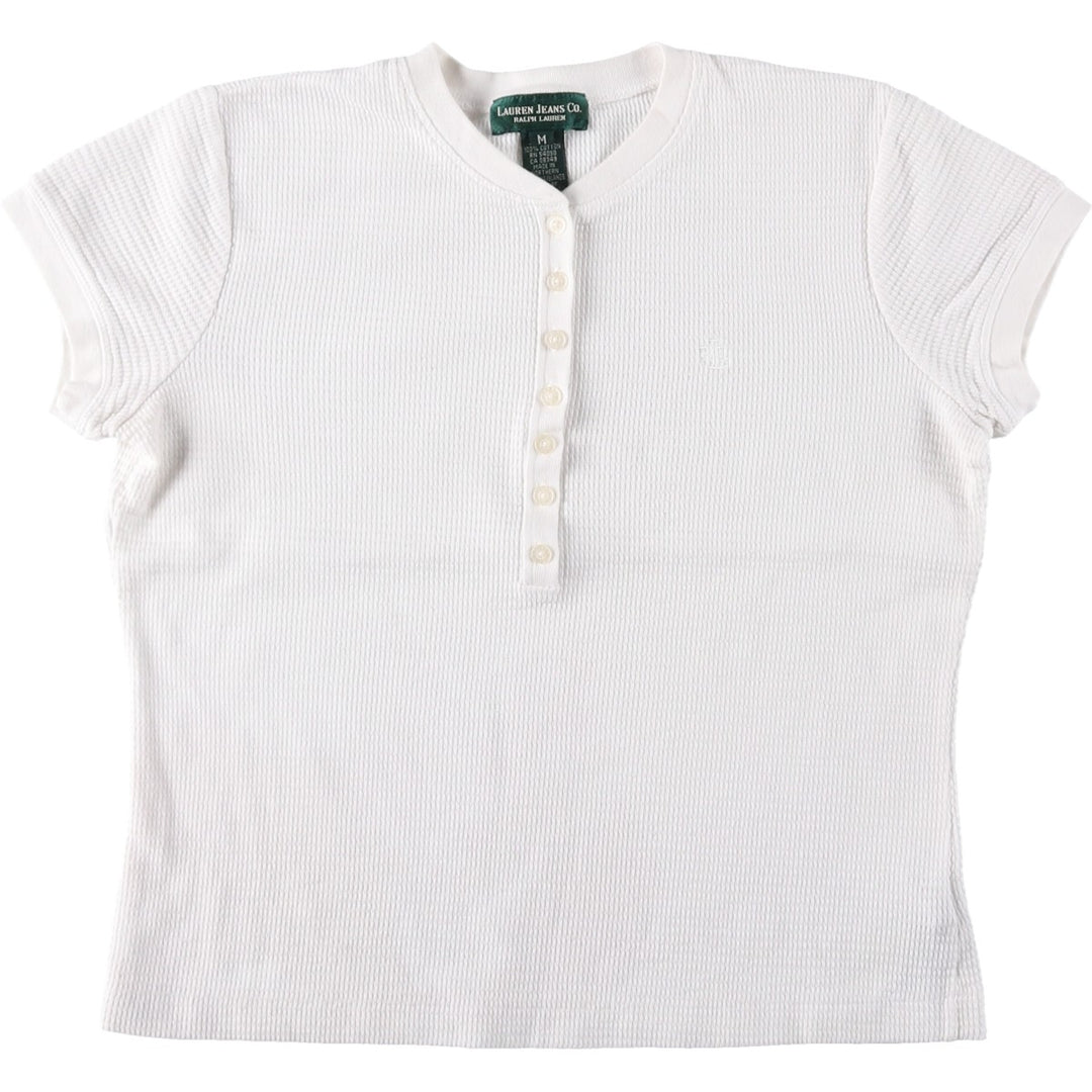 Ralph Lauren LAUREN JEANS CO. Henley neck thermal short-sleeve t-shirt with a single logo, women's size M (approx.) cotton white type Vintage Second Hand
