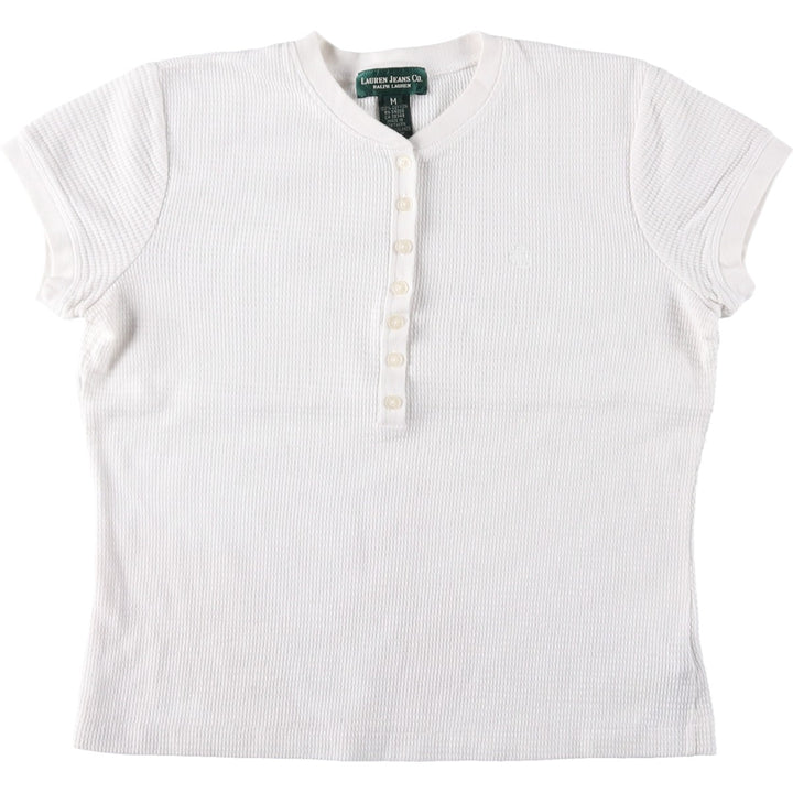 Ralph Lauren LAUREN JEANS CO. Henley neck thermal short-sleeve t-shirt with a single logo, women's size M (approx.) cotton white type Vintage Second Hand