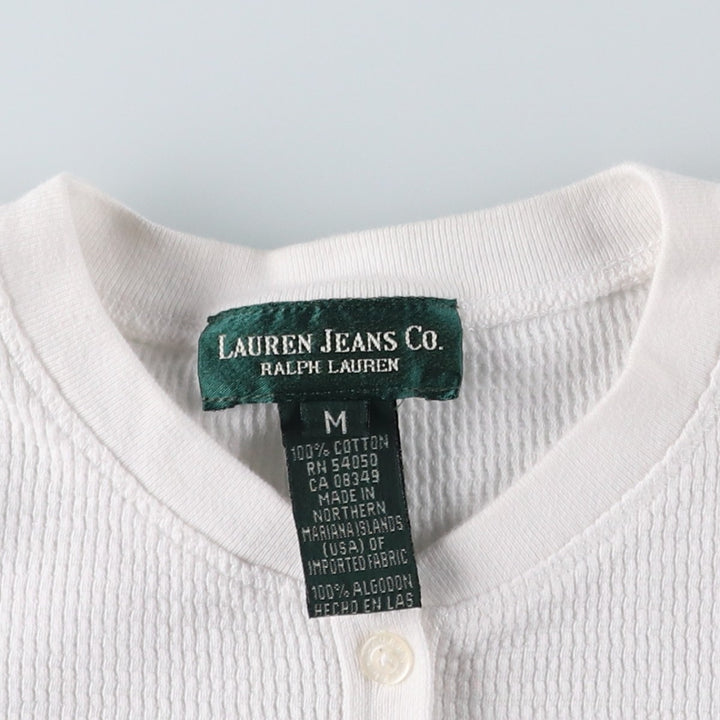 Ralph Lauren LAUREN JEANS CO. Henley neck thermal short-sleeve t-shirt with a single logo, women's size M (approx.) cotton white type Vintage Second Hand