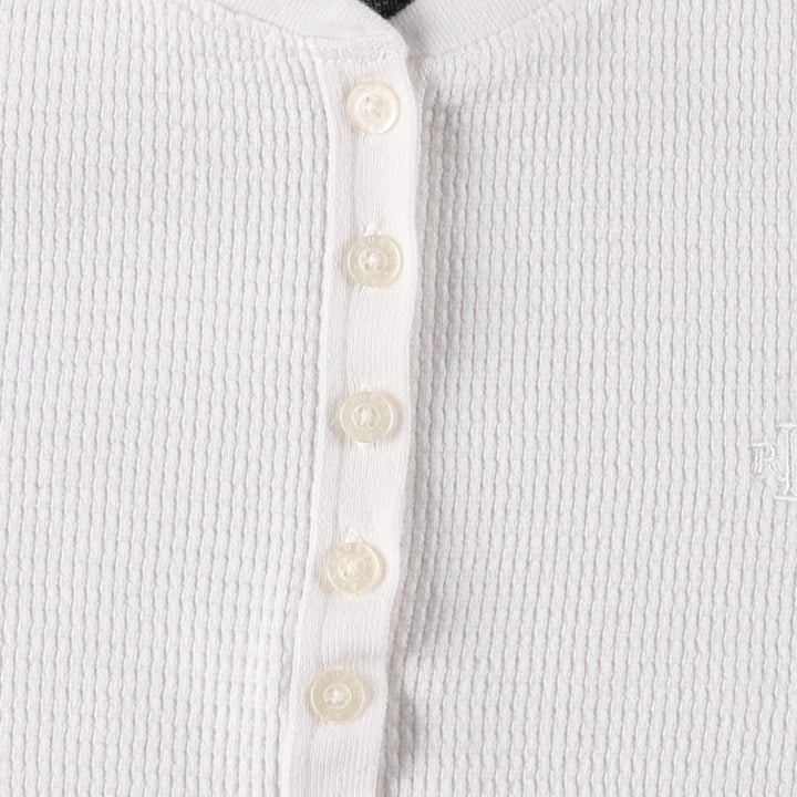 Ralph Lauren LAUREN JEANS CO. Henley neck thermal short-sleeve t-shirt with a single logo, women's size M (approx.) cotton white type Vintage Second Hand