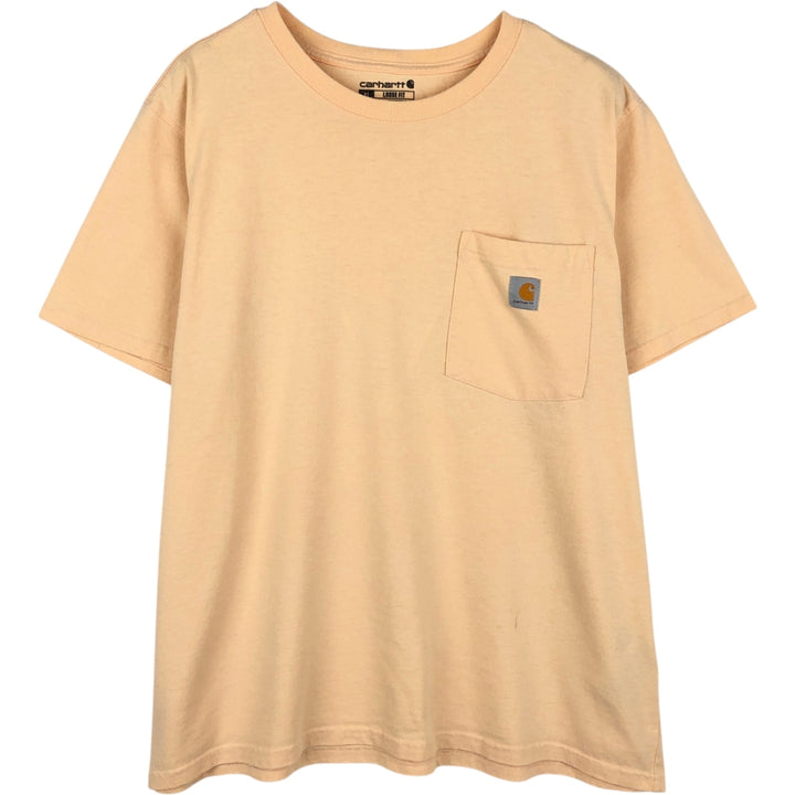 Carhartt Loose Fit Short Sleeve T-Shirt with One-Point Logo Pocket (Women's Size L) cotton Beige type Vintage Second Hand