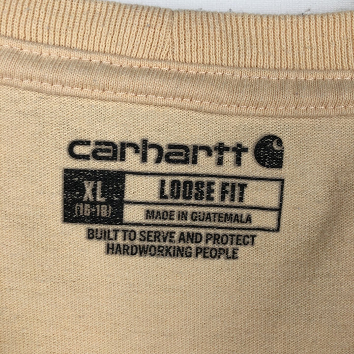 Carhartt Loose Fit Short Sleeve T-Shirt with One-Point Logo Pocket (Women's Size L) cotton Beige type Vintage Second Hand