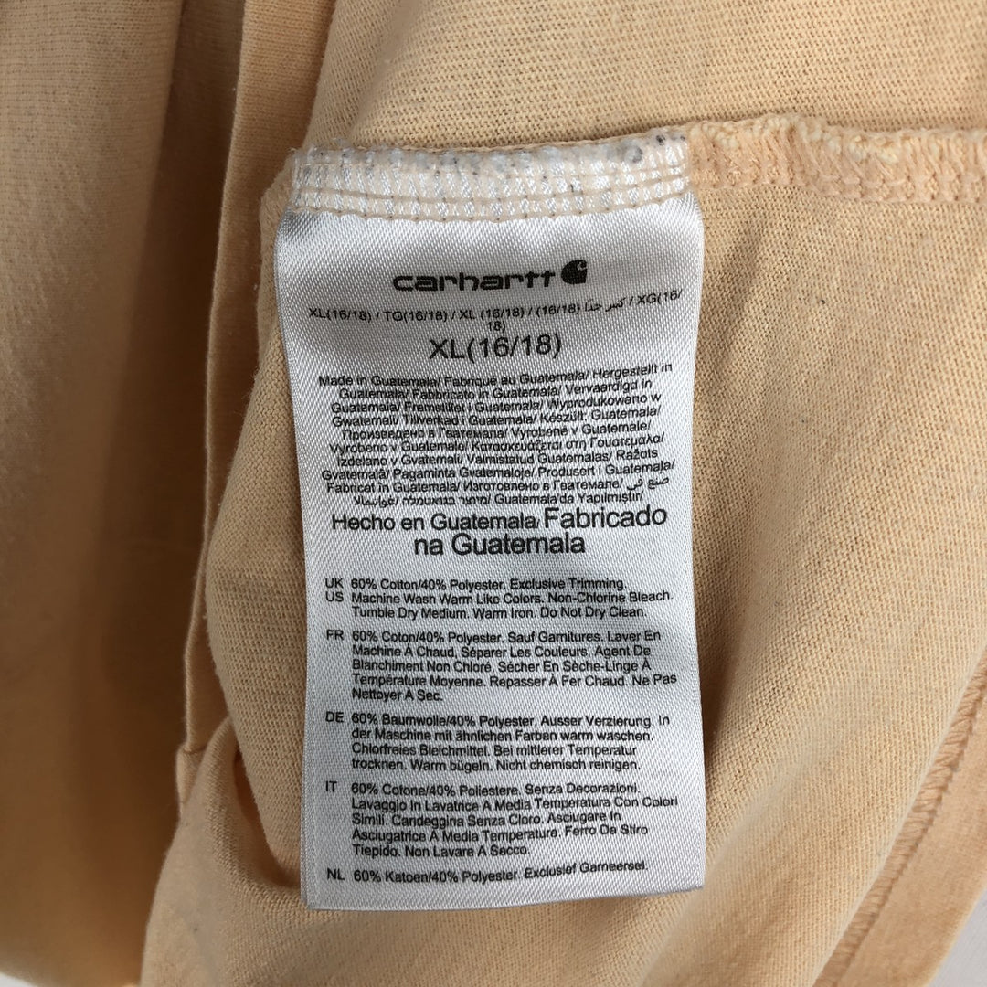 Carhartt Loose Fit Short Sleeve T-Shirt with One-Point Logo Pocket (Women's Size L) cotton Beige type Vintage Second Hand