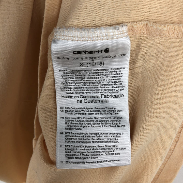 Carhartt Loose Fit Short Sleeve T-Shirt with One-Point Logo Pocket (Women's Size L) cotton Beige type Vintage Second Hand