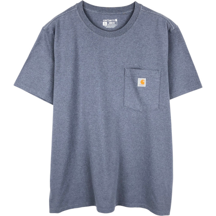 Carhartt Loose Fit Short Sleeve T-Shirt with One-Point Logo Pocket (Women's Size L) cotton Navy blue Vintage Second Hand