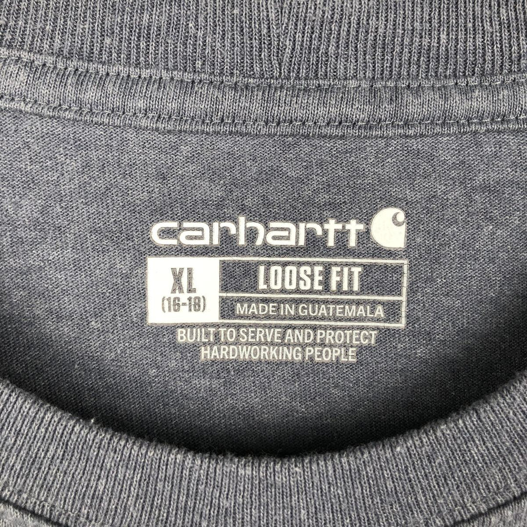 Carhartt Loose Fit Short Sleeve T-Shirt with One-Point Logo Pocket (Women's Size L) cotton Navy blue Vintage Second Hand