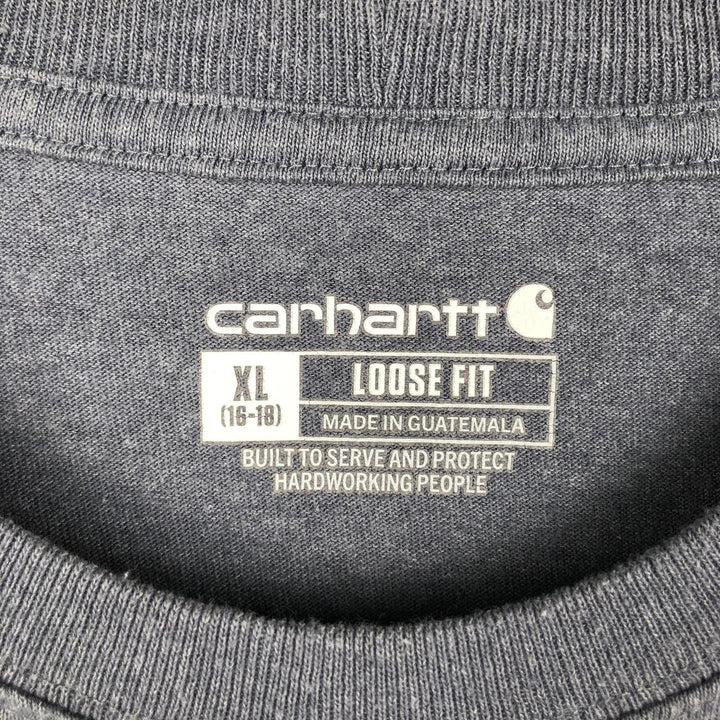 Carhartt Loose Fit Short Sleeve T-Shirt with One-Point Logo Pocket (Women's Size L) cotton Navy blue Vintage Second Hand