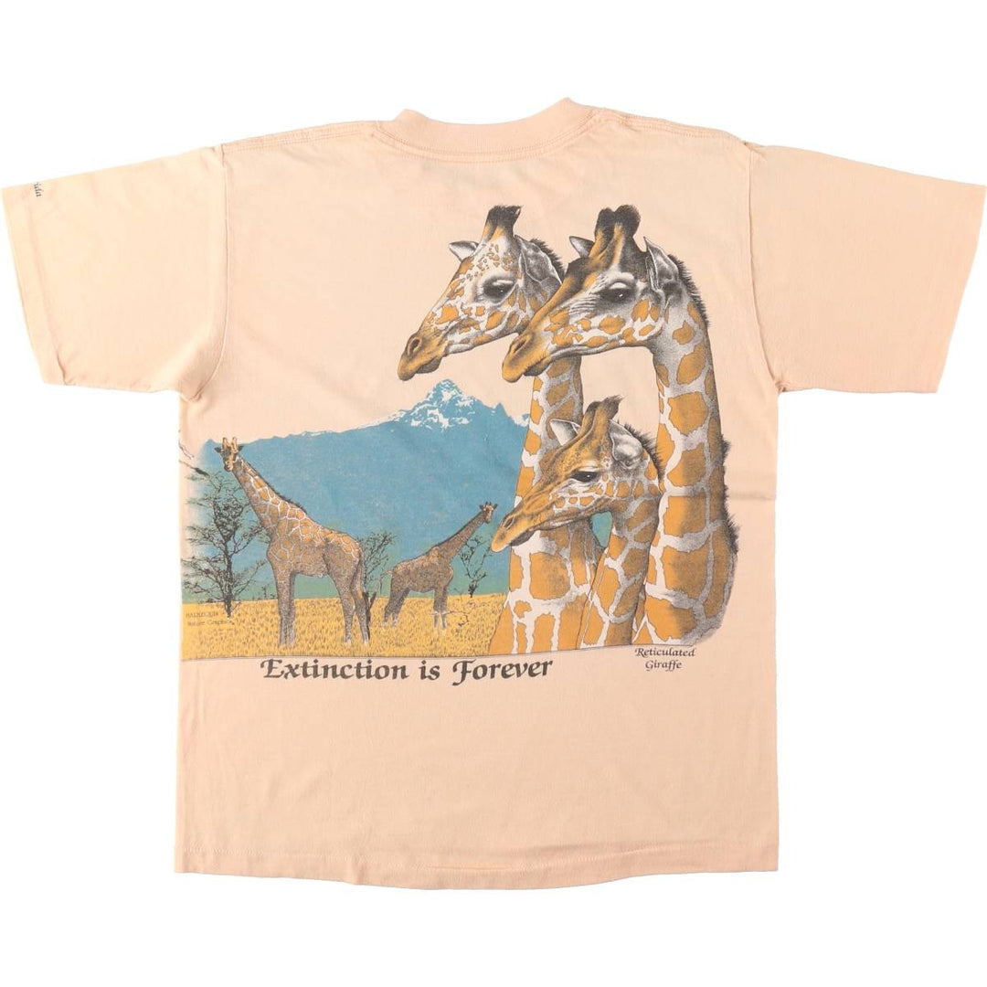 ~90'S Lexington Giraffe Pattern Animal T-Shirt, Made in USA, Women's Size M (approx.), Vintage polyester coral Vintage Second Hand