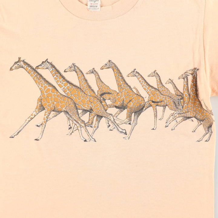 ~90'S Lexington Giraffe Pattern Animal T-Shirt, Made in USA, Women's Size M (approx.), Vintage polyester coral Vintage Second Hand