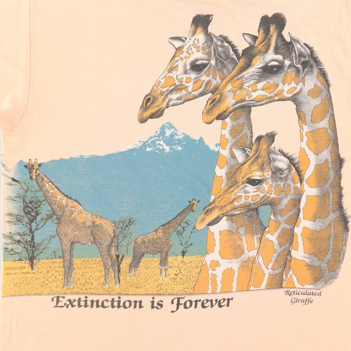 ~90'S Lexington Giraffe Pattern Animal T-Shirt, Made in USA, Women's Size M (approx.), Vintage polyester coral Vintage Second Hand