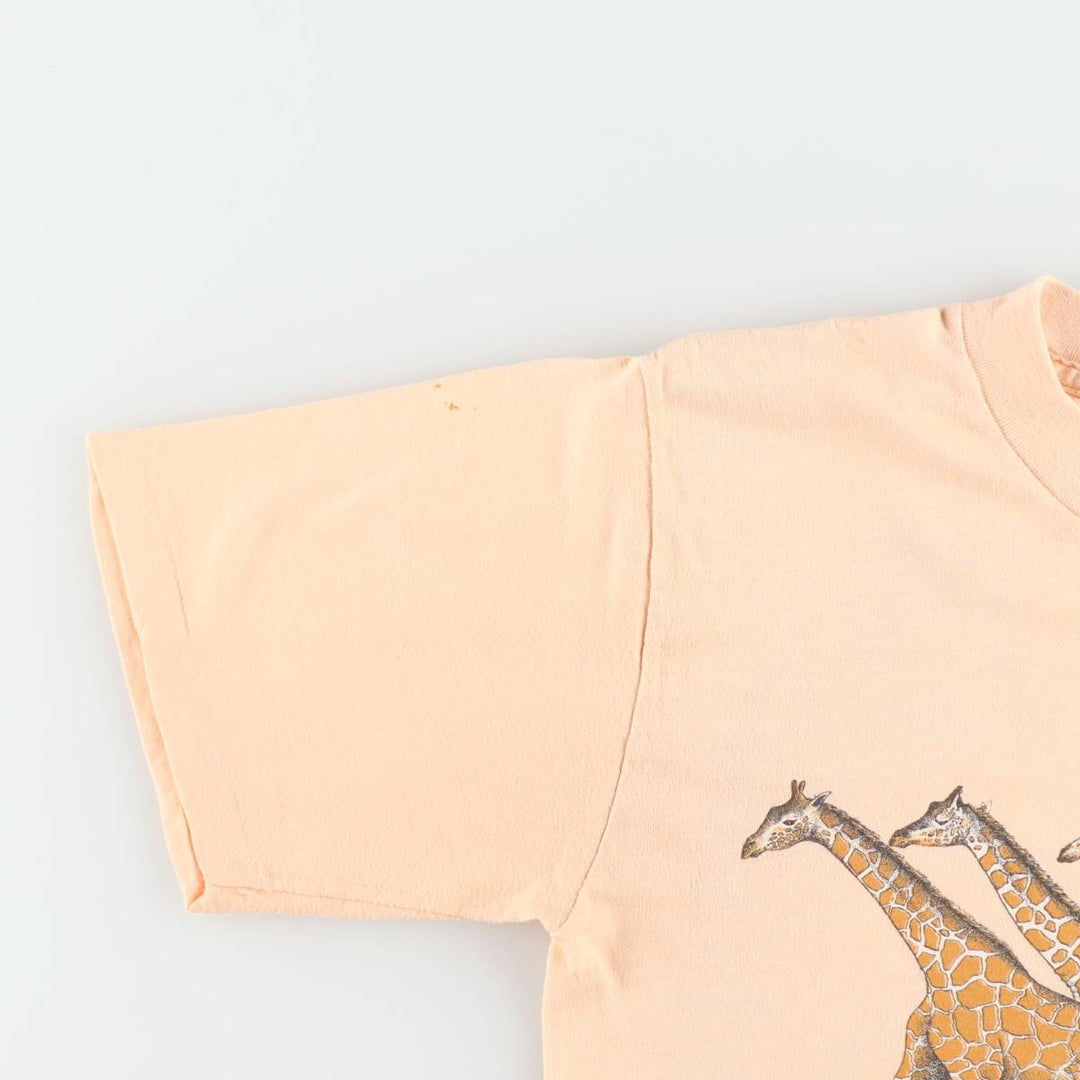 ~90'S Lexington Giraffe Pattern Animal T-Shirt, Made in USA, Women's Size M (approx.), Vintage polyester coral Vintage Second Hand